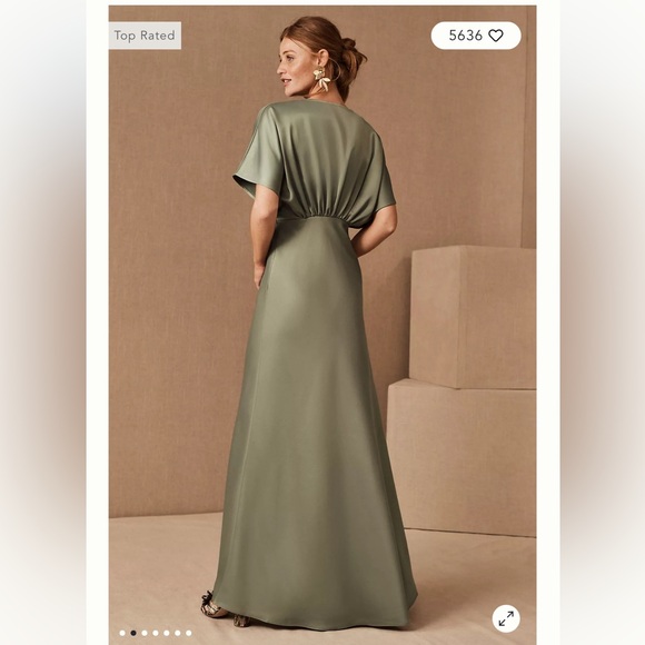 BHLDN Leila Deep-V Flutter-Sleeve Satin A-Line Gown - Picture 3 of 13